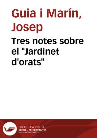 Portada:Tres notes sobre el \"Jardinet d'orats\" / Josep Guia i Marín