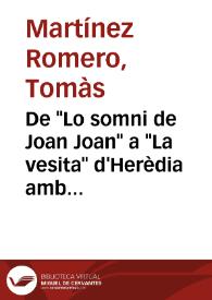 Portada:De \"Lo somni de Joan Joan\" a \"La vesita\" d'Herèdia amb consideracions sobre Corella i el \"Tirant\" / Tomàs Martínez Romero