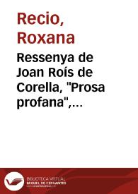 Portada:Ressenya de Joan Roís de Corella, \"Prosa profana\", traducció de Vicent Martines / Roxana Recio