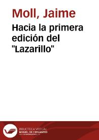 Portada:Hacia la primera edición del "Lazarillo" / Jaime Moll