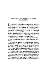 Portada:Declaración de Ciudad a la Villa de Algemesí / El Marqués de Rafal