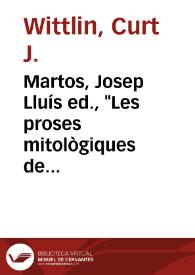 Portada:Martos, Josep Lluís ed., \"Les proses mitològiques de Joan Roís de Corella; edició crítica\". Biblioteca Sanchis Guarner 55. València: IIFV; Barcelona: PAM, 2001, 477 pp. [Ressenya]