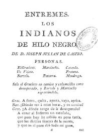 Portada:Entremes. Los indianos de hilo negro / De D. Joseph Julian de Castro