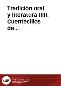Portada:Tradición oral y literatura (III). Cuentecillos de Roberto Robert en Rafael Boira / Agundez Garcia, José Luis