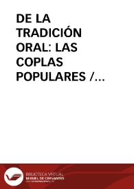 Portada:DE LA TRADICIÓN ORAL: LAS COPLAS POPULARES / Miravalles, Luis