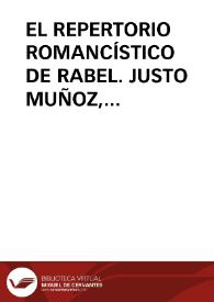 Portada:EL REPERTORIO ROMANCÍSTICO DE RABEL. JUSTO MUÑOZ, ARRABELERO DE VILLANUEVA DE ÁVILA / Porro Fernandez, Carlos A.