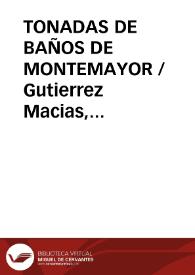 Portada:TONADAS DE BAÑOS DE MONTEMAYOR / Gutierrez Macias, Valeriano