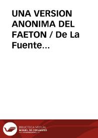 Portada:UNA VERSION ANONIMA DEL FAETON / De La Fuente Ballesteros, Ricardo y HERNANDEZ GONZALEZ