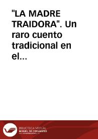 Portada:"LA MADRE TRAIDORA". Un raro cuento tradicional en el Estado español / Lorenzo Velez, Antonio