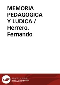 Portada:MEMORIA PEDAGOGICA Y LUDICA / Herrero, Fernando