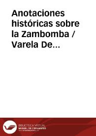 Portada:Anotaciones históricas sobre la Zambomba / Varela De Vega, Juan Bautista