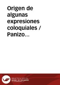 Portada:Origen de algunas expresiones coloquiales / Panizo Rodriguez, Juliana