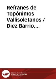 Portada:Refranes de Topónimos Vallisoletanos / Diez Barrio, Germán