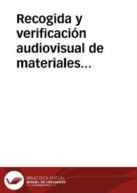 Portada:Recogida y verificación audiovisual de materiales etnográficos / Llop i Bayo, Françesc