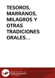 Portada:TESOROS, MARRANOS, MILAGROS Y OTRAS TRADICIONES ORALES / Sanz, Ignacio