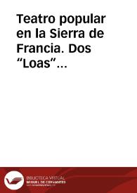 Portada:Teatro popular en la Sierra de Francia. Dos “Loas” perdidas de La Alberca (Continuación) / Puerto, José Luis