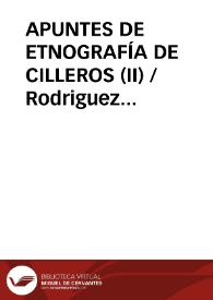Portada:APUNTES DE ETNOGRAFÍA DE CILLEROS (II) / Rodriguez Plasencia, José Luis