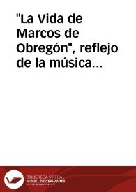 Portada:\"La Vida de Marcos de Obregón\", reflejo de la música española del Renacimiento / Varela De Vega, Juan Bautista