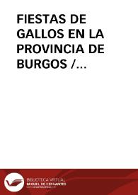 Portada:FIESTAS DE GALLOS EN LA PROVINCIA DE BURGOS / Valdivielso Arce, Jaime Luis