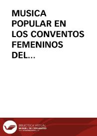 Portada:MUSICA POPULAR EN LOS CONVENTOS FEMENINOS DEL VIRREINATO DE PERÚ / Pico Pascual, Miguel Angel