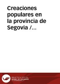 Portada:Creaciones populares en la provincia de Segovia / Contreras Sanz, Félix