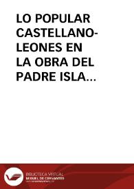 Portada:LO POPULAR CASTELLANO-LEONES EN LA OBRA DEL PADRE ISLA / Fernandez Martin, Luis