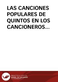 Portada:LAS CANCIONES POPULARES DE QUINTOS EN LOS CANCIONEROS DE CASTILLA Y LEON / Martin Sanchez, David