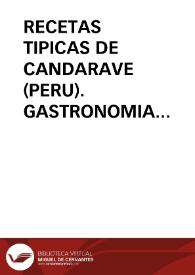 Portada:RECETAS TIPICAS DE CANDARAVE (PERU). GASTRONOMIA POPULAR ANDINA / Rodriguez Benito, Juan Luis / RODRIGUEZ BENITO