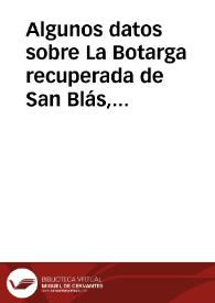 Portada:Algunos datos sobre La Botarga recuperada de San Blás, en Peñalver (Guadalajara) / Sanchez Minguez, Doroteo y LOPEZ DE LOS MOZOS
