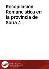 Portada:Recopilación Romancística en la provincia de Soria / Diaz Viana, Luis