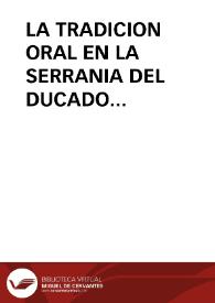 Portada:LA TRADICION ORAL EN LA SERRANIA DEL DUCADO (GUADALAJARA) / Ortiz Carrascosa, Olga / SACRISTAN TORDESILLAS
