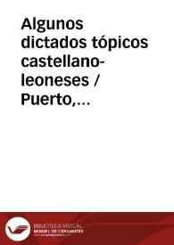 Portada:Algunos dictados tópicos castellano-leoneses / Puerto, José Luis