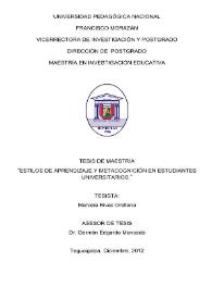 Portada:Estilos de aprendizaje y metacognición en estudiantes universitarios / Marcela Rivas Orellana