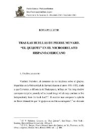 Portada:Tras las huellas de Pierre Menard. \"El Quijote\" en el microrrelato hispanoamericano / Rosa Pellicer