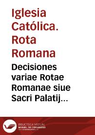 Portada:Decisiones variae Rotae Romanae siue Sacri Palatij Romani