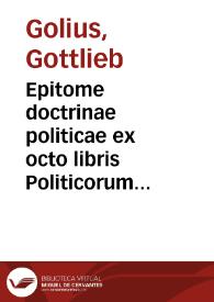 Portada:Epitome doctrinae politicae ex octo libris Politicorum Aristotelis collecta