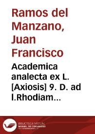 Portada:Academica analecta ex L. [Axiosis] 9. D. ad l.Rhodiam de iactu ...
