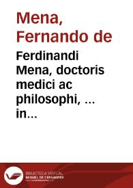 Portada:Ferdinandi Mena, doctoris medici ac philosophi, ... in Complutensi Academia professoris publici Commentaria in libros Galeni De sanguinis missione, et Purgatione.