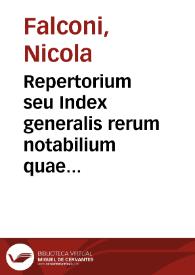 Portada:Repertorium seu Index generalis rerum notabilium quae continentur in Theatro veritatis et justitiae Cardinalis de Luca