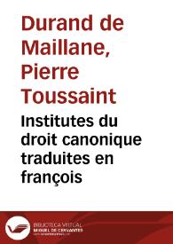 Portada:Institutes du droit canonique traduites en françois
