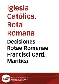 Portada:Decisiones Rotae Romanae Francisci Card. Mantica