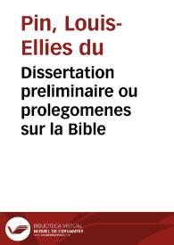 Portada:Dissertation preliminaire ou prolegomenes sur la Bible