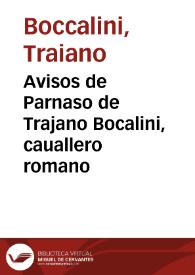 Portada:Avisos de Parnaso de Trajano Bocalini, cauallero romano
