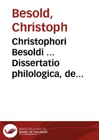 Portada:Christophori Besoldi ... Dissertatio philologica, de arte jureque belli