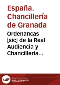 Portada:Ordenancas [sic] de la Real Audiencia y Chancilleria de Granada