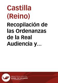 Portada:Recopilación de las Ordenanzas de la Real Audiencia y Chancilleria de su Magestad que reside en la villa de Valladolid