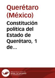 Portada:Constitución política del Estado de Querétaro (México), 1 de octubre 1915