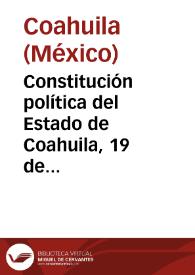Portada:Constitución política del Estado de Coahuila, 19 de febrero de 1918
