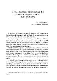 Portada:El fondo amescuano de la Biblioteca de la University of Missouri-Columbia: índice de las obras / M.ª José Ariza Rubio
