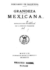 Portada:Grandeza mexicana / Bernardo de Balbuena
